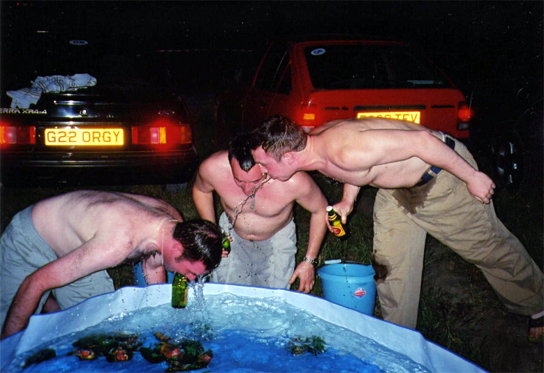 On the first night, Ollie, Rich and Marcus are already endulging in some watersports!! (At least, Richard and Marcus seem to have pissed themselves!)