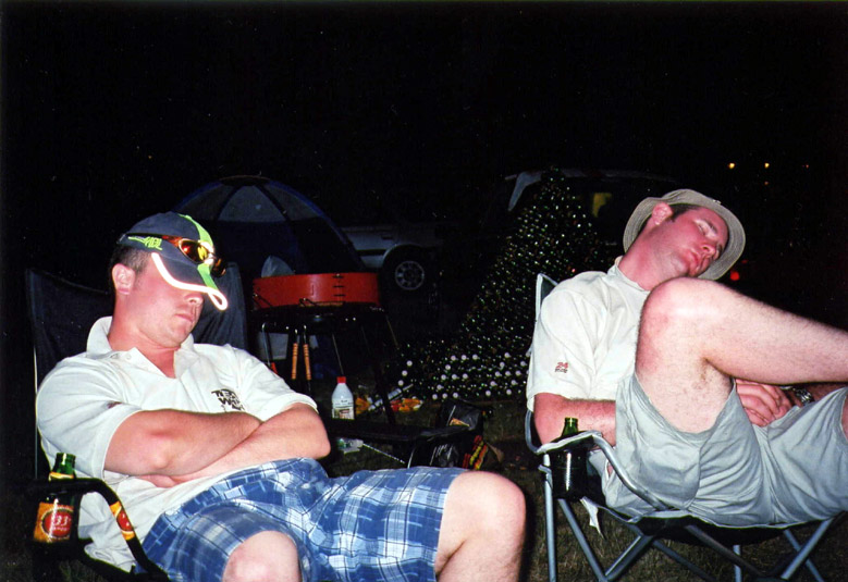 Ollie and Marcus can take it no more.  That's a lovely glow in the dark rim you've got Marcus. Oh, and a nice hat too! (a good demonstration of bona-fide Le Mans chairs. with compulsory beer (or egg, or lighter etc.) holder!)