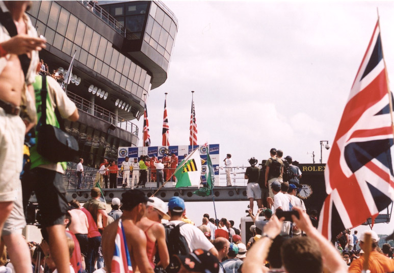 The podium, from the track