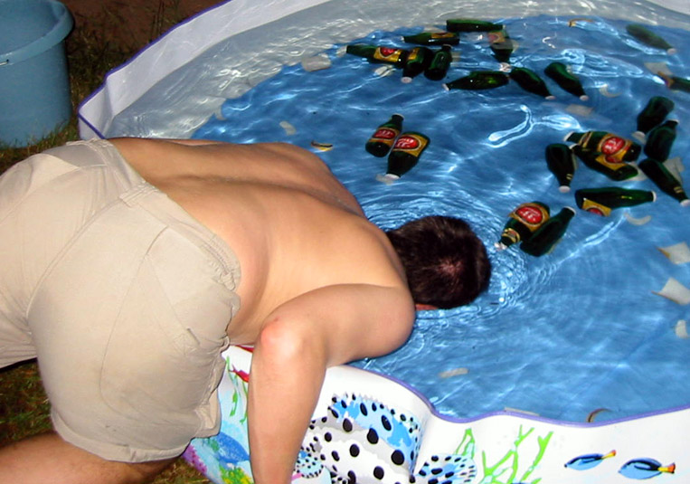 RIch bobs for beer (a ritual of the trip, that half the team were too soft to stomach!)